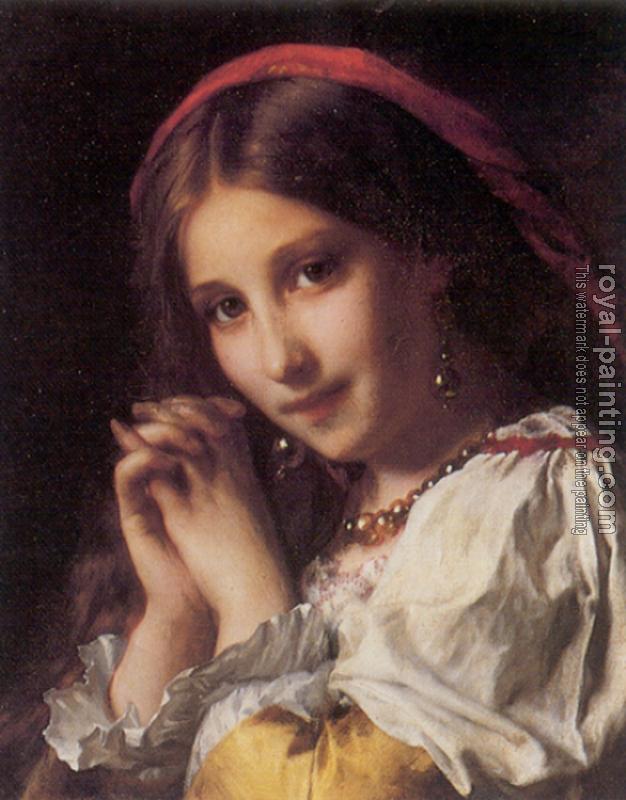 Etienne Adolphe Piot : Portrait of a Girl with Red Shawl